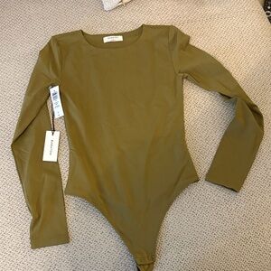 Babaton Olive Green Long-Sleeve contour Bodysuit